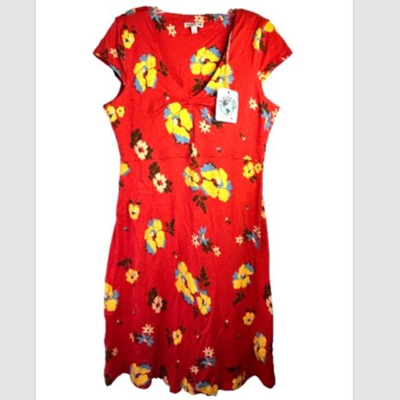 Toad & Co Amelia Dress red floral Flower Print large NWT winterberry flower day - Picture 1 of 14